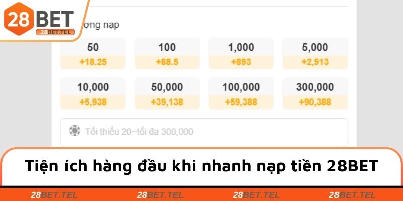 Tiện ích hàng đầu khi nhanh nạp tiền 28BET